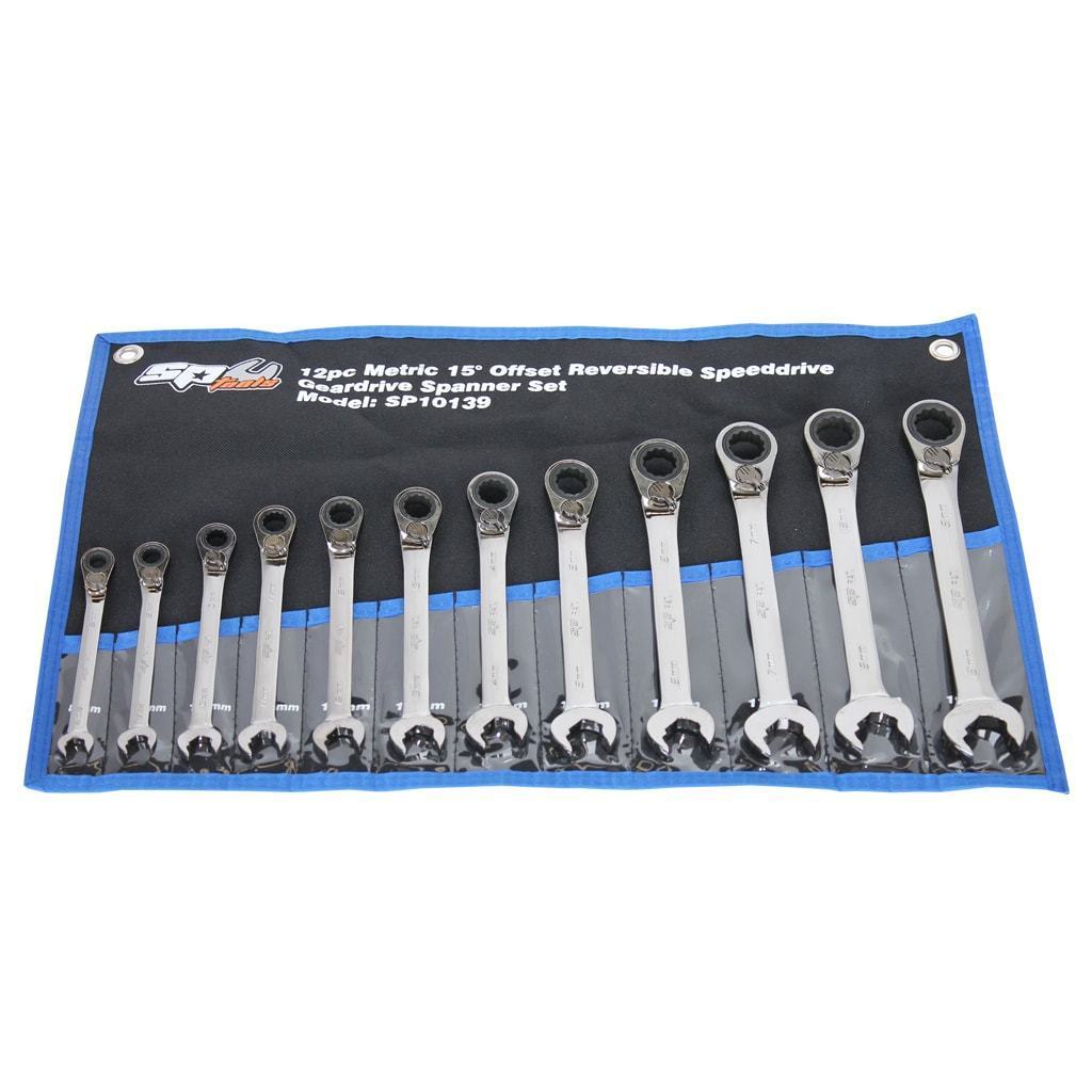 12PC METRIC SPEED DRIVE GEAR DRIVE WRENCH SET - 15° OFFSET