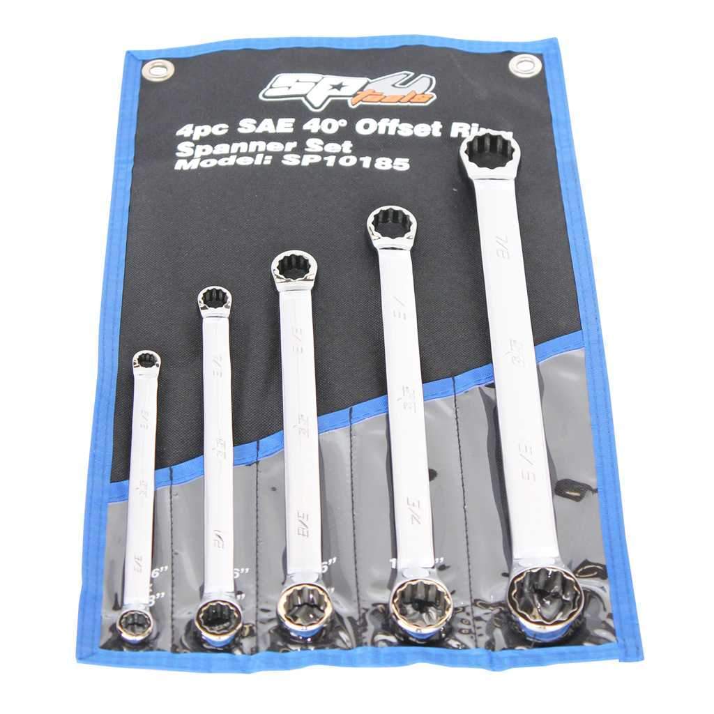 5PC 12PT SAE FLAT DRIVE DOUBLE BOX WRENCH SET - 40° OFFSET