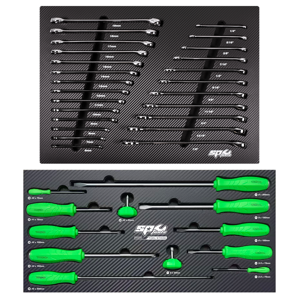 25‑piece Metric/SAE wrench set + 12‑piece premium screwdriver set w/ carbon fiber EVA foam