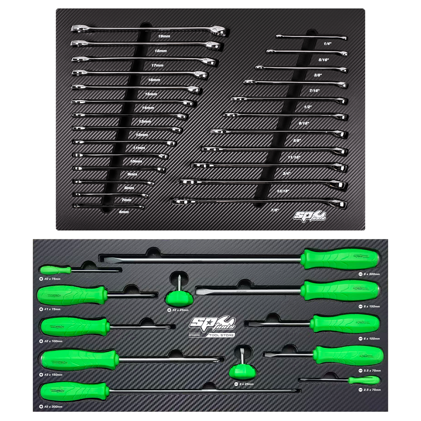 25‑piece Metric/SAE wrench set + 12‑piece premium screwdriver set w/ carbon fiber EVA foam
