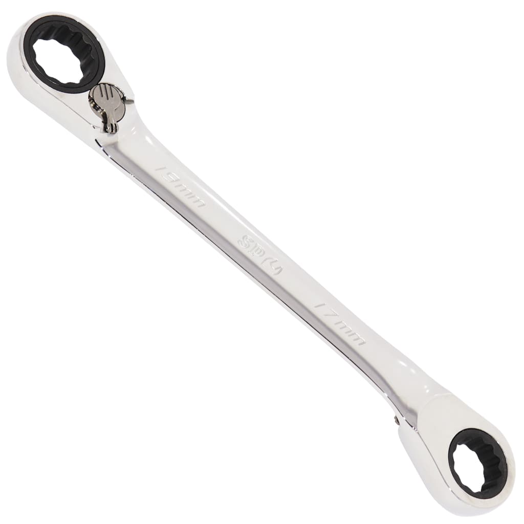 17MM X 19MM METRIC REVERSIBLE GEAR DRIVE DOUBLE BOX WRENCH - 15° OFFSET