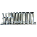 10PC 1/4" DRIVE 12PT METRIC DEEP SOCKET RAIL