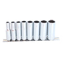 8PC 3/8" DRIVE 6PT SAE DEEP SOCKET RAIL
