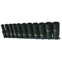 11PC 1/2" DRIVE 6PT METRIC DEEP IMPACT SOCKET RAIL