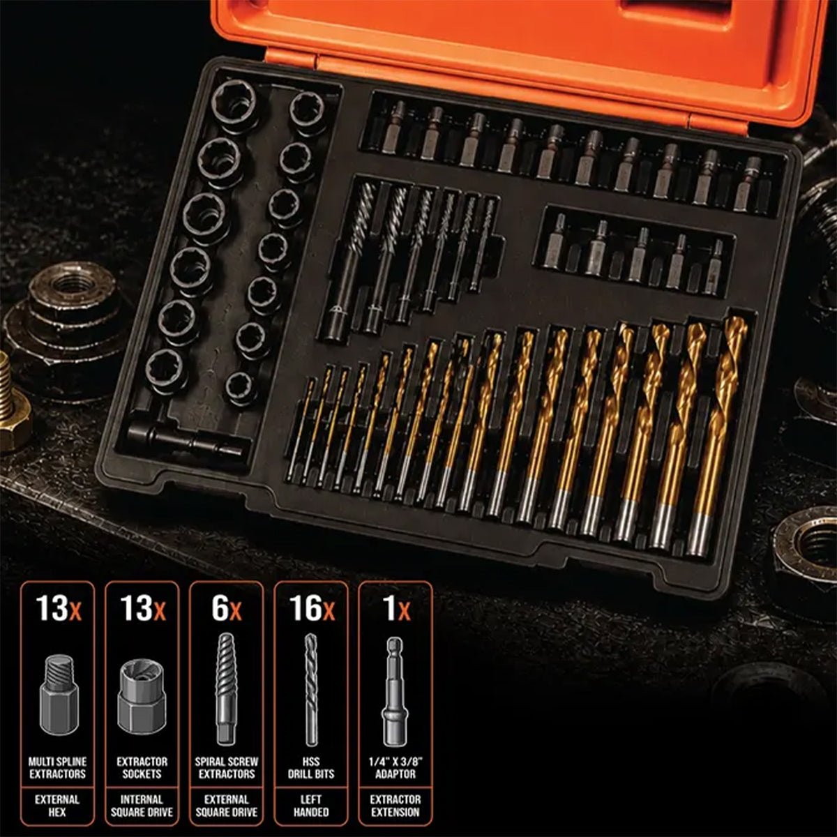 MULTI FASTENER EXTRACTOR & DRILL BIT KIT - 49PC - SP31322