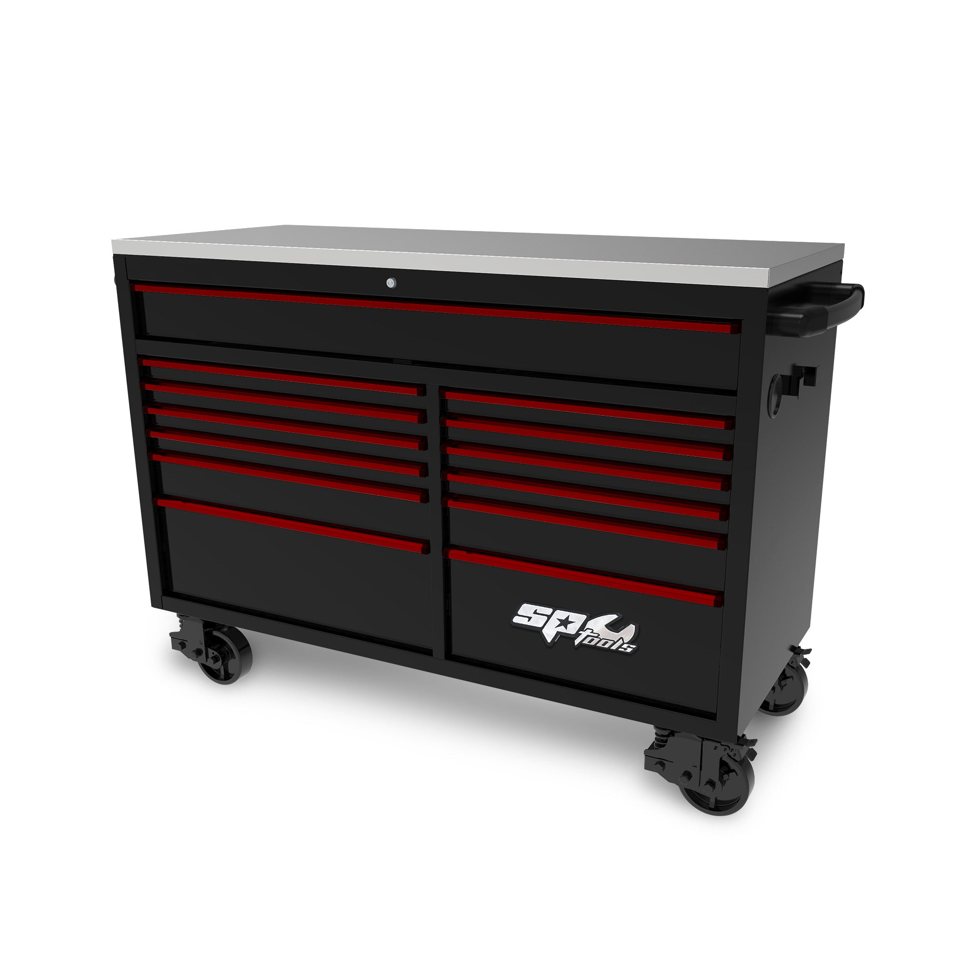 59" 13 Drawer Double Bank Toolbox Red w/ Chrome Trim