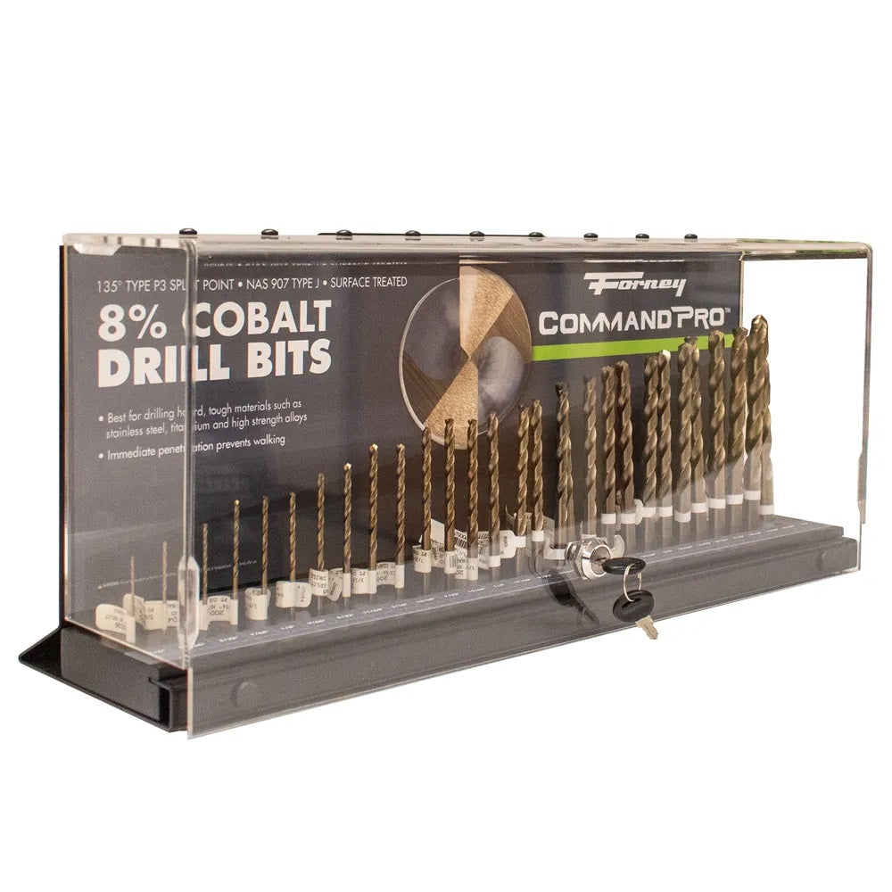 58-Piece 8 Percent Cobalt Drill Bit Display, 135 Degree Split Point