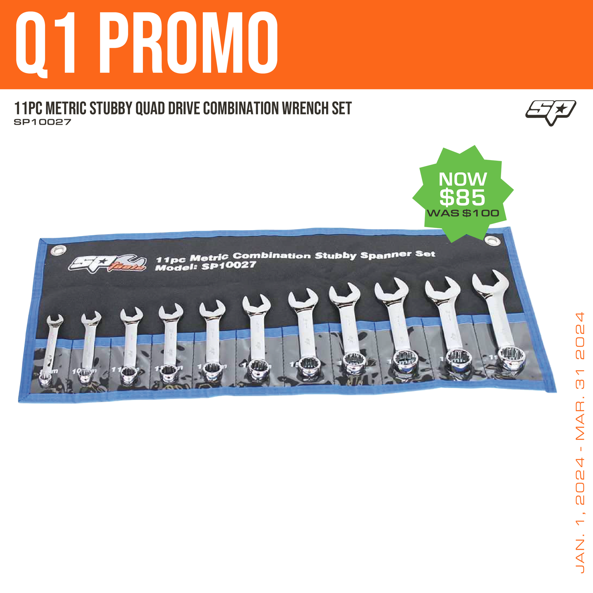 11PC METRIC STUBBY QUAD DRIVE° COMBINATION WRENCH SET