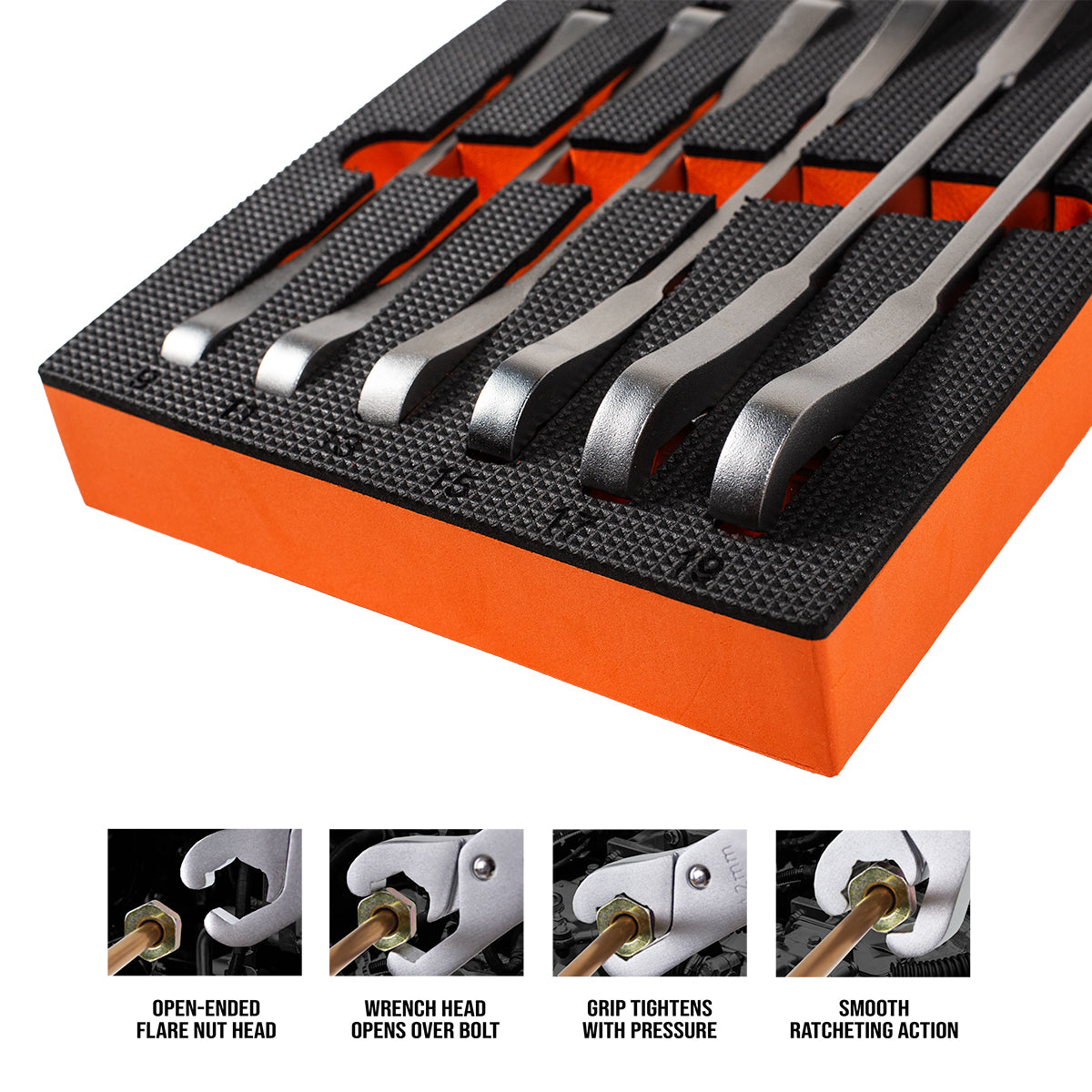 Ratcheting Flare Nut Wrench Set - Metric & SAE - 6pc