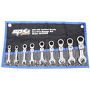 9PC SAE QUAD DRIVE STUBBY FLEX-HEAD GEAR DRIVE WRENCH SET