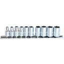 10PC 1/4" DRIVE 6PT METRIC SOCKET RAIL