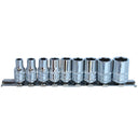 9PC 1/4" DRIVE 6PT SAE SOCKET RAIL