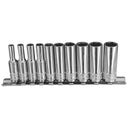 10PC 1/4" DRIVE 6PT METRIC DEEP SOCKET RAIL