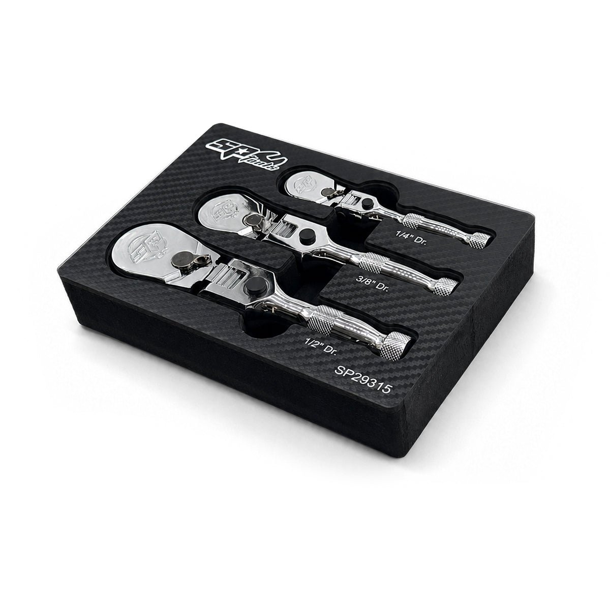3PC 1/4”, 3/8”, & 1/2”DR STUBBY FLEX HEAD RATCHET SET - SP29315