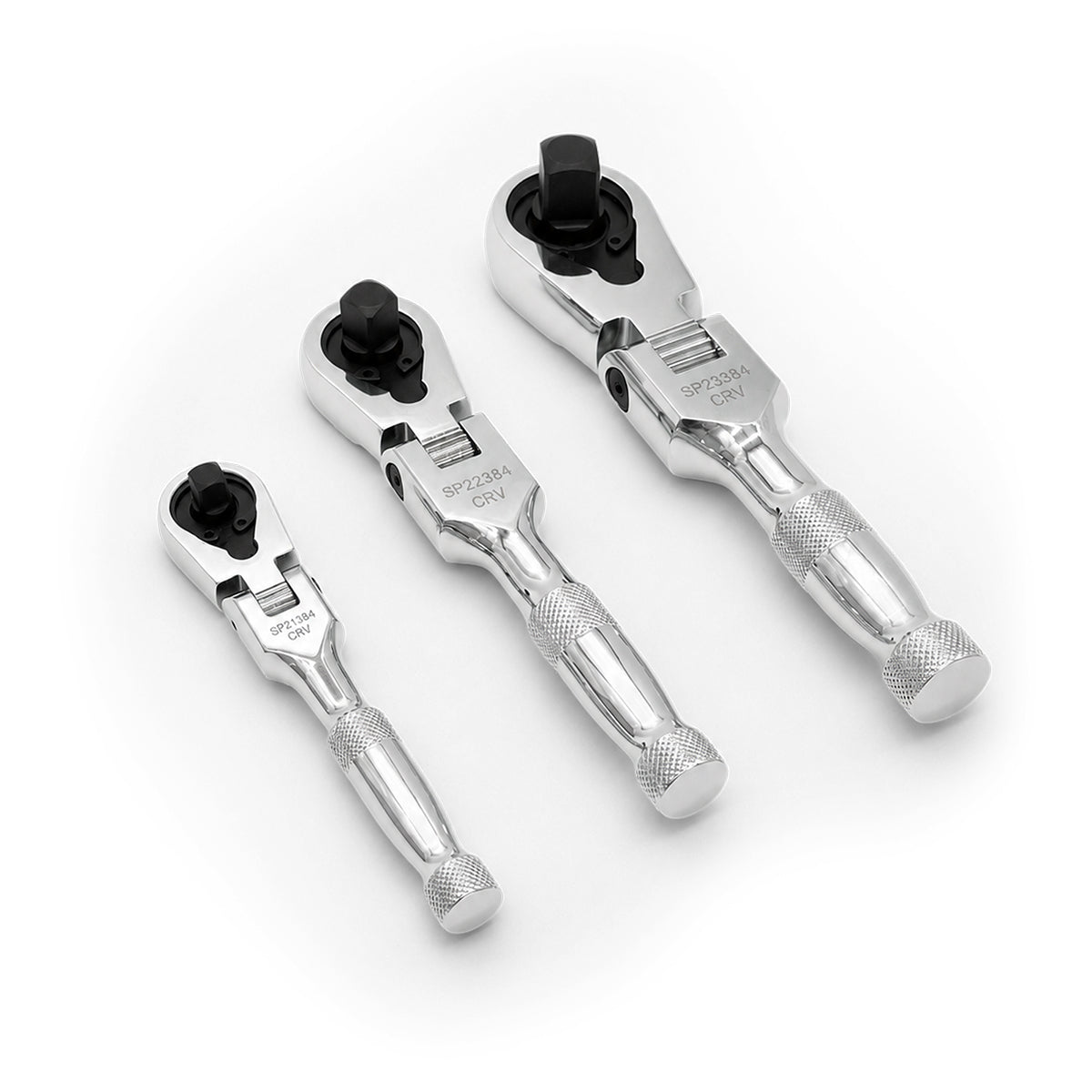 3PC 1/4”, 3/8”, & 1/2”DR STUBBY FLEX HEAD RATCHET SET - SP29315