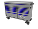 59" 13 Drawer Double Bank Toolbox Light Grey w/ Chrome Trim
