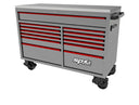 59" 13 Drawer Double Bank Toolbox Light Grey w/ Red Trim