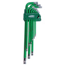 9PC TORX EXTRA-LONG L-SHAPED BALL DRIVE HEX KEY SET - GREEN