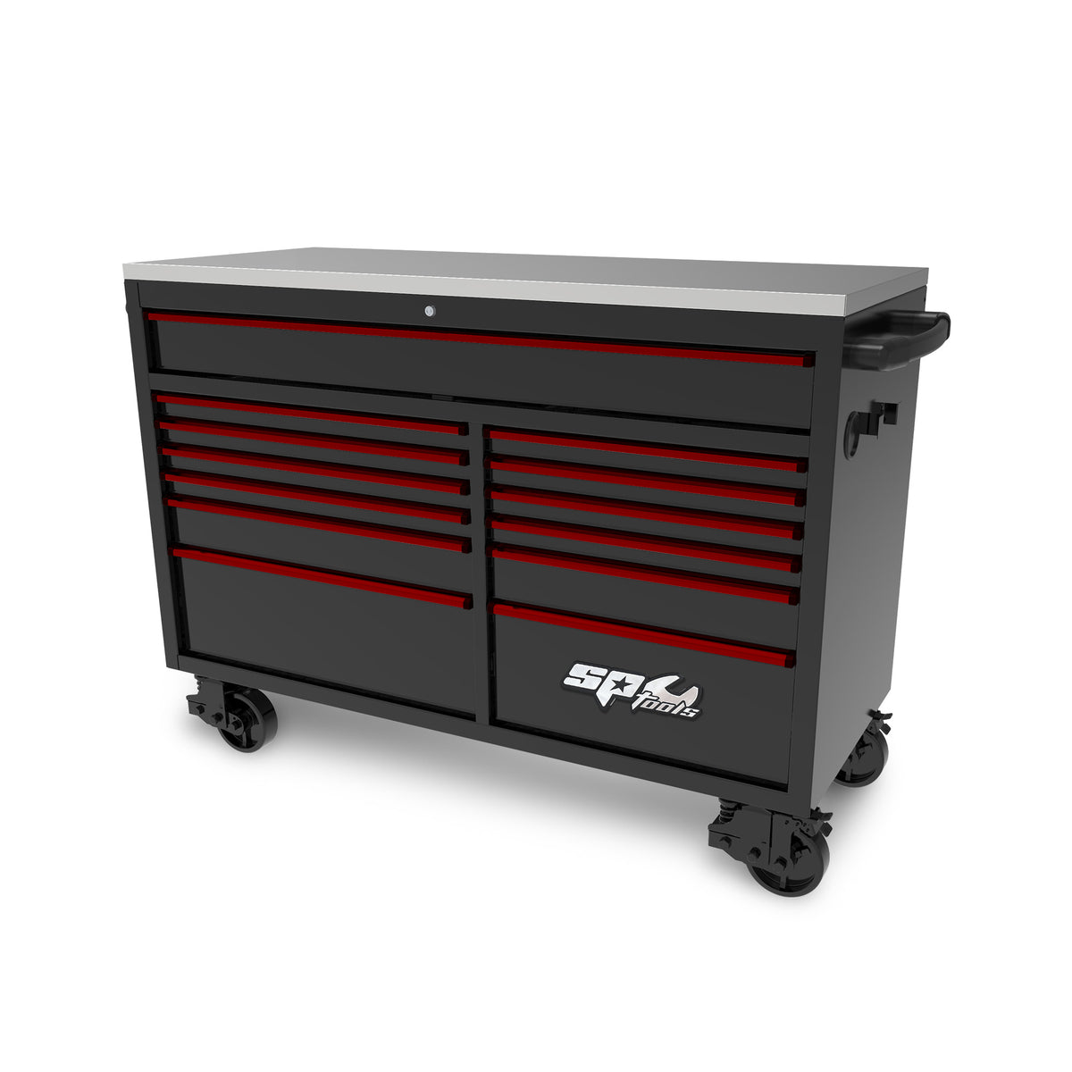 59&quot; 13 Drawer Double Bank Toolbox Red w/ Chrome Trim